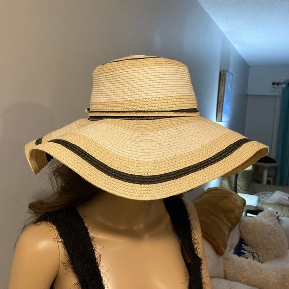 Straw Sun Hat with Black Trim - Women Accessories - Picture 2 of 4